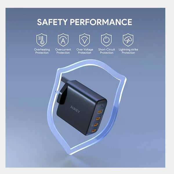 Aukey PA-B7S-BK Black 4 Port 100W PD Wall Charger Gan Power Tech qatar