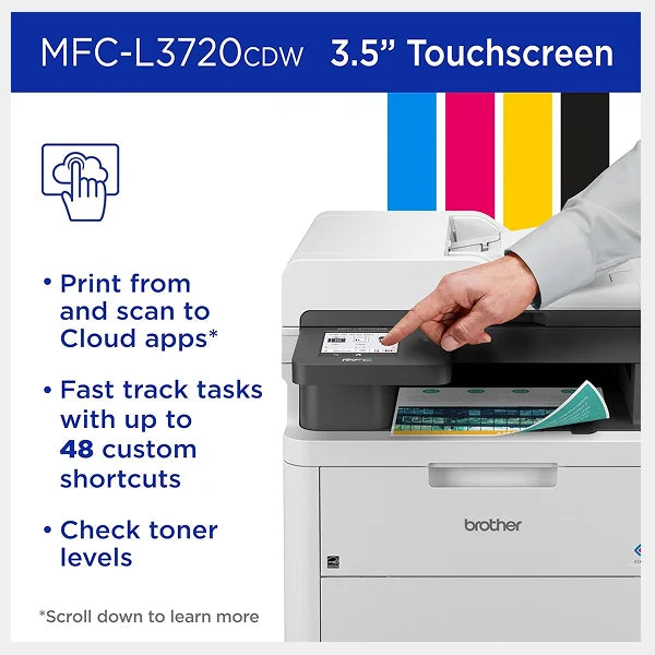 Brother Colour Led All-In-One Printer With Duplex, WLS| 50 Sheet ADF|Upto 18PPM|MFC-L3720CDW