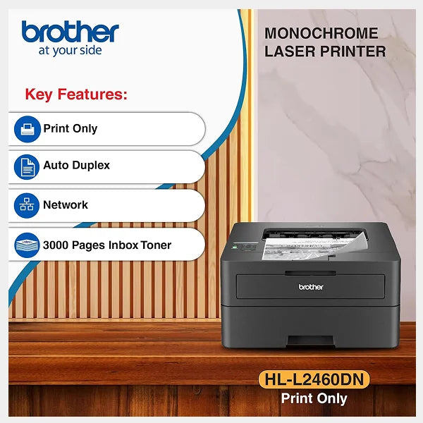 Brother Mono Lase dr Printer With Duplex & Network,Upto 34PPM|HL-L2460DN