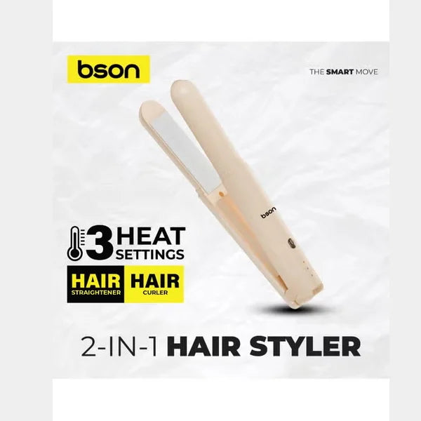 Bson 2-in-1 Cordless Hair Straightener and Curler with 3 Heat Settings and 40 Million Negative Ions - Dual Purpose Hair Styler with Protective Lid