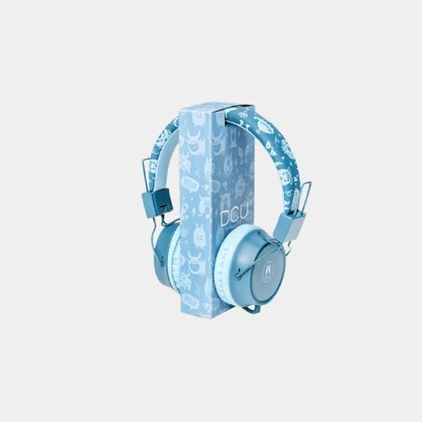 DCU Tecnologic Wired Kids Safe Headphones | 40mm Drivers | 85dB Volume Limit | 3.5mm Jack | Foldable Design | Soft Ear Pads | In-line Mic | Compatible with Tablets & Laptops | 34152530 – Green/Blue