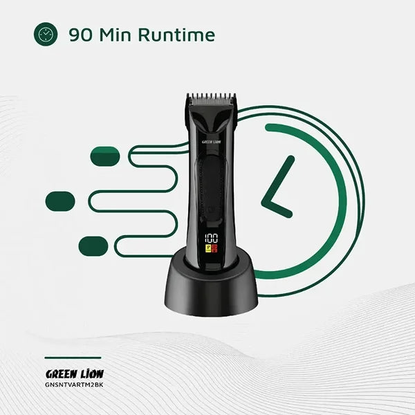 Green Lion Sensitive Area Trimmer 2 with LED Status Indicators, Storage Base, Type-C Charging, 2 Guide Combs, Digital Display, Spot Light, Corded & Cordless – Black