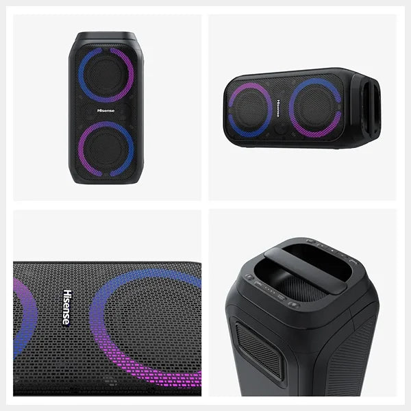 Hisense Party Rocket 160| 160W Max Audio Power| 12 Hrs long playtime|TWS Pair play|Karaoke Mode|5 Lighting effects|Vocal fader|IPX4 Waterproof| Bluetooth 5.0