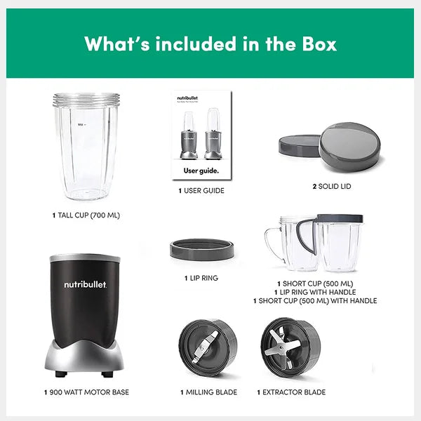 NutriBullet Pro Smoothie Maker 900W – 9-Piece High Speed Blender Set for Smoothies| Ice Crushing & Shakes| Premium Performance|NB9-1212