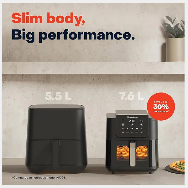 Nutricook Air Fryer Slim 7.6L Digital Air Fryer – Space-Saving Slim Design, Large Capacity Cooking, Rapid Hot Air Oil-Free Frying | NC-AFS200