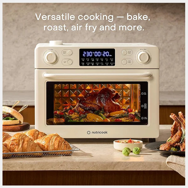 Nutricook Baker’s Oven 12-in-1 Air Fryer Toaster Oven 30L with Steam Infusion | 360° Turbo Convection, Rotisserie | Stainless steel inner cavity, countertop friendly|Beige|NC-AFTO330BG