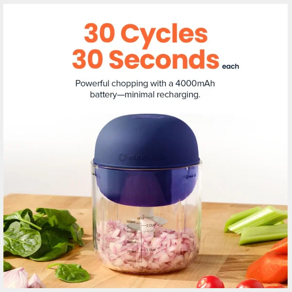 Nutricook Choppi Portable Rechargeable Chopper 500ml – Cordless USB Charging | Stainless Steel Blades |Compact Kitchen Prep Tool | CH600B-ME - Blue