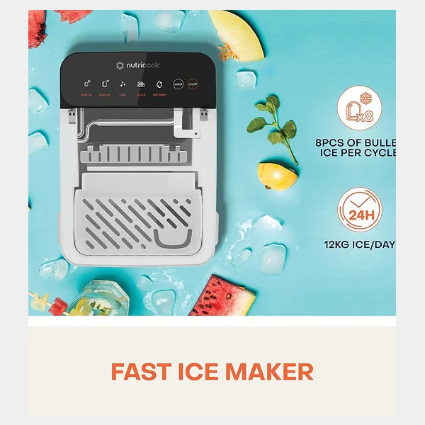 Nutricook Bullet Ice Maker – Fast Ice Production| Compact Countertop Design| Easy One-Touch Operation for Home Use - Stainless Steel | NC-ICY510S