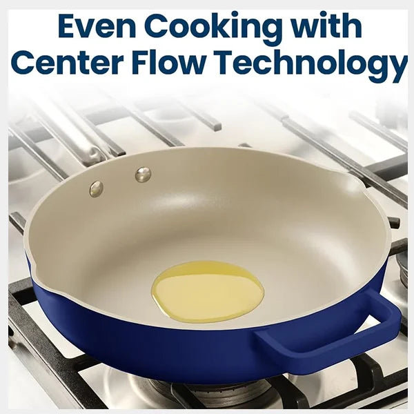 Nutricook One Pan 26cm|Cast Aluminum| w/Self-Basting Lid|Steamer Basket| Silicone Spatula,Ceramic Non-stick Coating| Oven Safe, Induction Safe| Designed in California|NC-OP126B- Blue