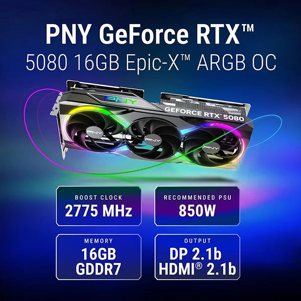 PNY Nvidia Geforce Rtx 5080 16GB Argb Overclocked Triple Fan 16GB