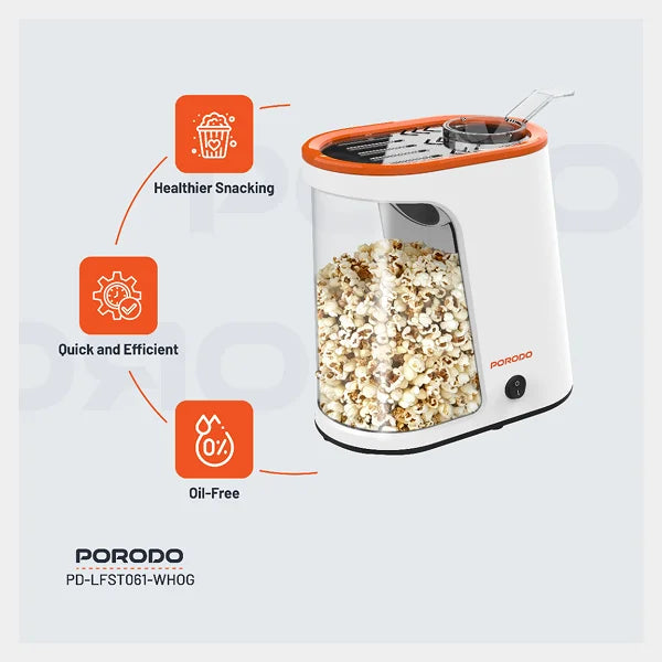 Porodo Lifestyle Air-Popped Popcorn Maker - White/Orange
