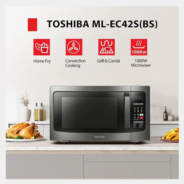 Toshiba 42L Convection Microwave|  10 Auto Cook Menu| 11 Power Level Membrane Control Microwave| Power (W): 1000 |Grill Power (W): 1100 Available |ML-EC42S(BS)- Black