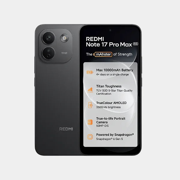 Xiaomi Redmi Note 17 Pro Max 5G 16GB (8+8) 256GB (Redmi Headphones Neo, 3 months of Google One 100GB cloud storage, One free screen replacement within 12 months) - Stealth Black