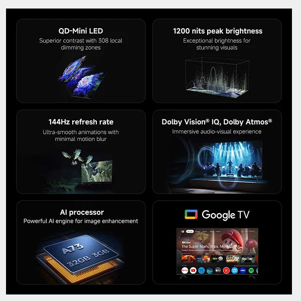 Xiaomi TV S Mini LED 55" 2025 4K UHD Smart TV | 144Hz | Google TV | Dolby Vision IQ, Dolby Atmos | L55MA-SPLME - Black
