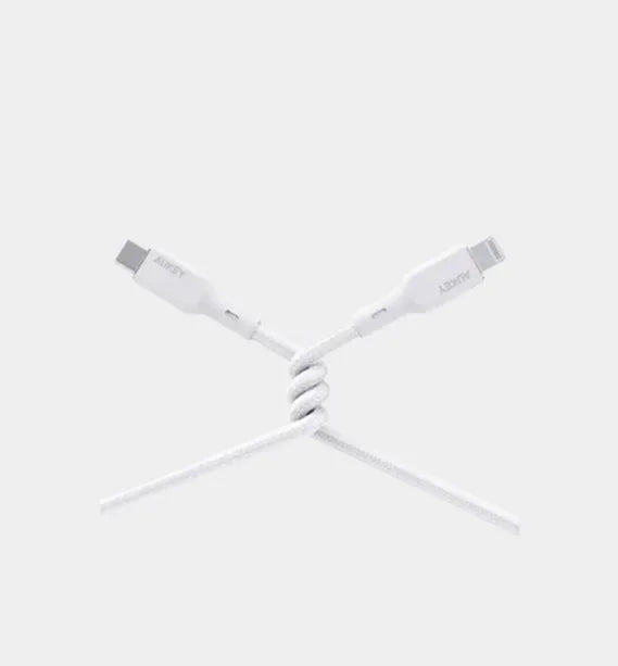 Aukey CB-NCL1-WH White 1m Nylon Braided USB C to Lightning Cable