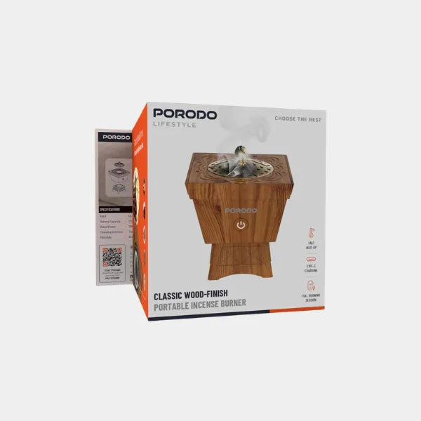 Porodo Lifestyle Classic Wood-Finish Portable Incense Burner - Brown